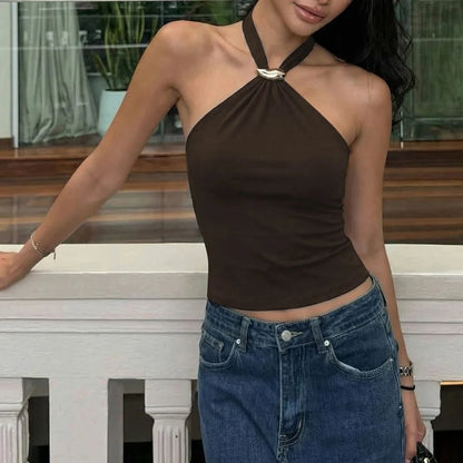 Y2K Lace Up Slim Fit Halter Top