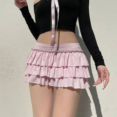 Y2K Layered Ball Gown Style Bow Pleated Mini Skirt