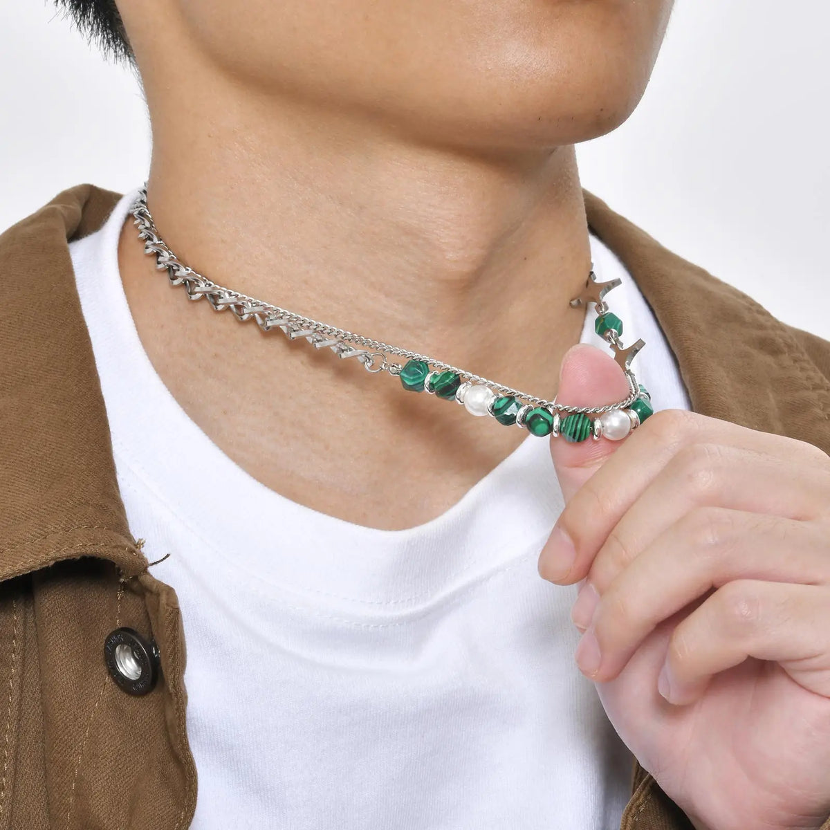 Y2K Layered Green Bead Chain Necklace