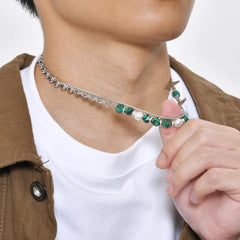 Y2K Layered Green Bead Chain Necklace