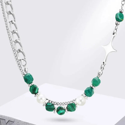 Y2K Layered Green Bead Chain Necklace