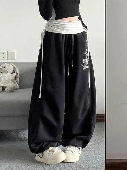 Y2K Layered High Waist Baggy Boyfriend Sweatpants Joggers Trousers