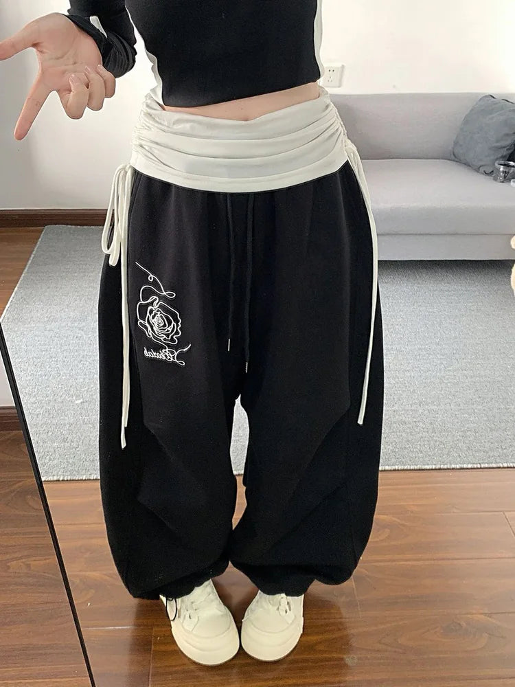 Y2K Layered High Waist Baggy Boyfriend Sweatpants Joggers Trousers