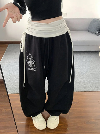 Y2K Layered High Waist Baggy Boyfriend Sweatpants Joggers Trousers
