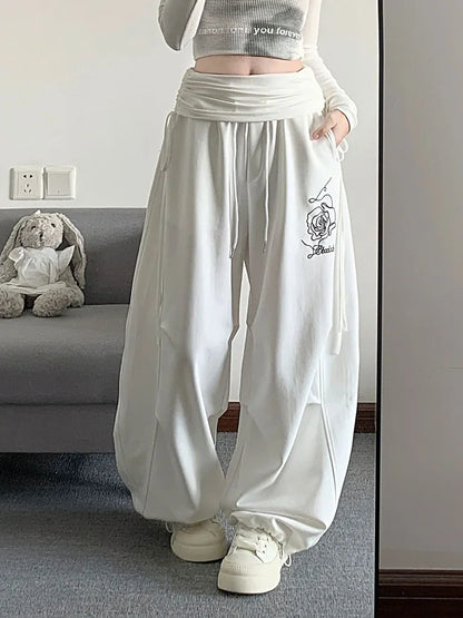 Y2K Layered High Waist Baggy Boyfriend Sweatpants Joggers Trousers