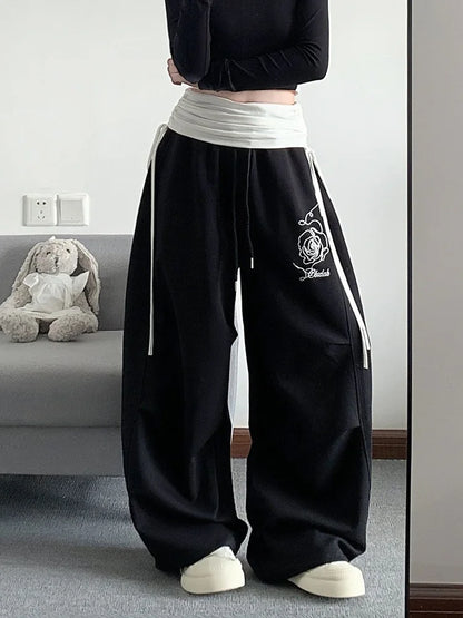 Y2K Layered High Waist Baggy Boyfriend Sweatpants Joggers Trousers