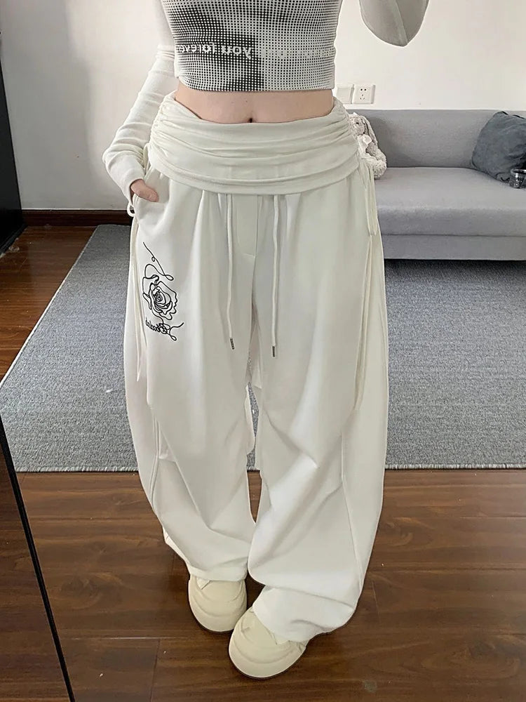 Y2K Layered High Waist Baggy Boyfriend Sweatpants Joggers Trousers