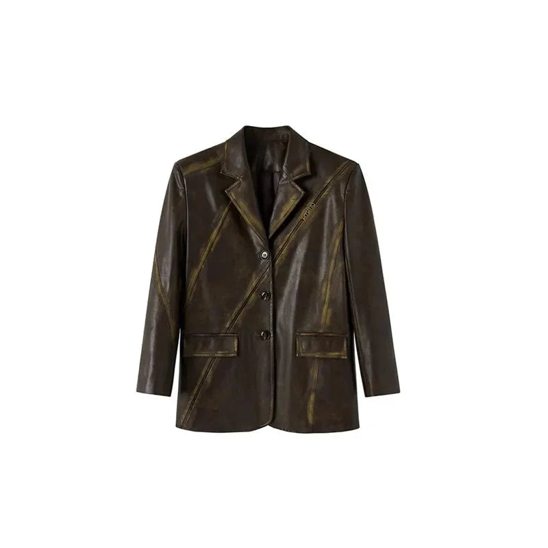 Y2K Leather Blazer Maillard Style Jacket