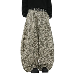 Y2K Leopard Print Baggy Denim Curved Barrel Jeans