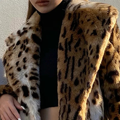 Y2K Leopard Print Faux Fur Long Coat