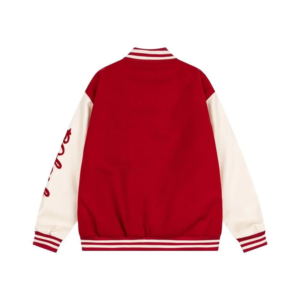 Y2K Letter Embroidered Baseball Faux PU Leather Varsity Jacket