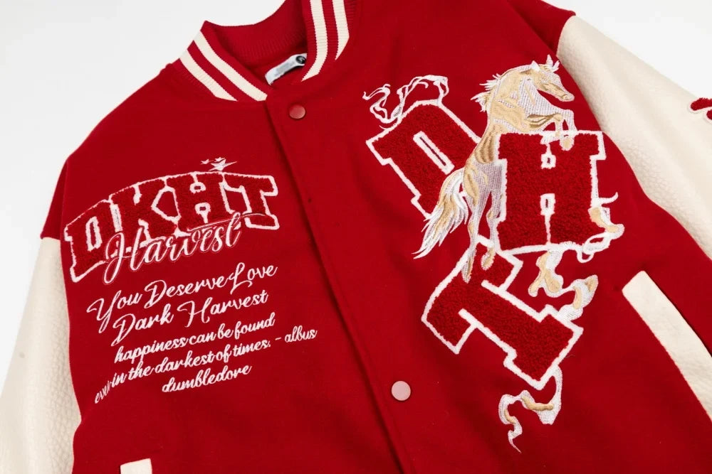 Y2K Letter Embroidered Baseball Faux PU Leather Varsity Jacket