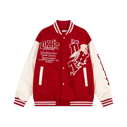 Y2K Letter Embroidered Baseball Faux PU Leather Varsity Jacket