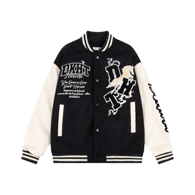 Y2K Letter Embroidered Baseball Faux PU Leather Varsity Jacket
