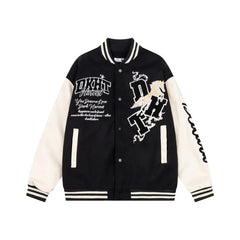 Y2K Letter Embroidered Baseball Faux PU Leather Varsity Jacket