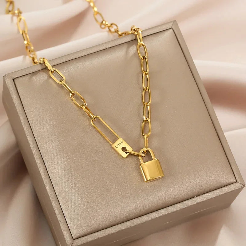 Y2K Letter Love Lock Pendant Necklace