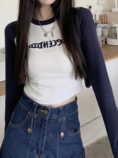Y2K Long Sleeve Embroidered Top