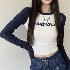 Y2K Long Sleeve Embroidered Top