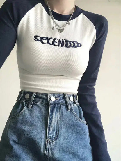 Y2K Long Sleeve Embroidered Top