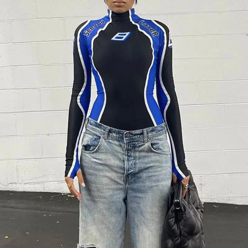 Y2K Long Sleeve Racing Body Suit Top