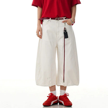 Y2K Loose Wide Leg White Long Denim Shorts Jorts