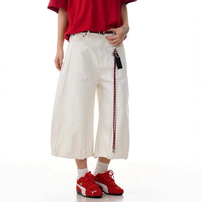 Y2K Loose Wide Leg White Long Denim Shorts Jorts