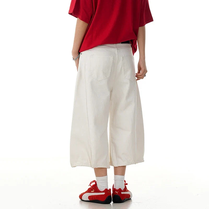 Y2K Loose Wide Leg White Long Denim Shorts Jorts