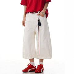 Y2K Loose Wide Leg White Long Denim Shorts Jorts
