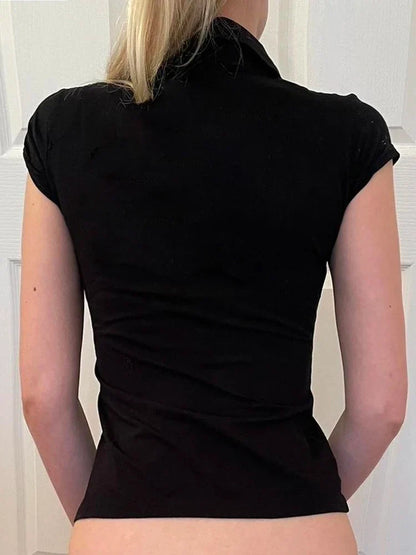 Y2K Low Cut Short Sleeve Workwear Top