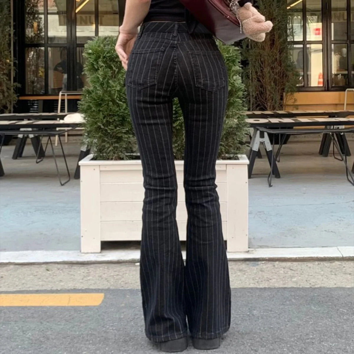 Y2K Low Rise Pinstripe Black Flared Denim Jeans
