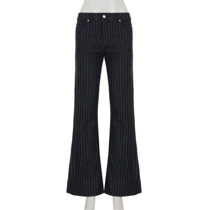 Y2K Low Rise Pinstripe Black Flared Denim Jeans
