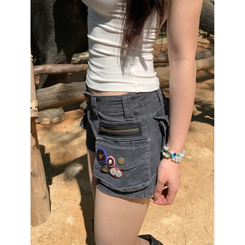 Y2K Low Waist Workwear Denim Shorts