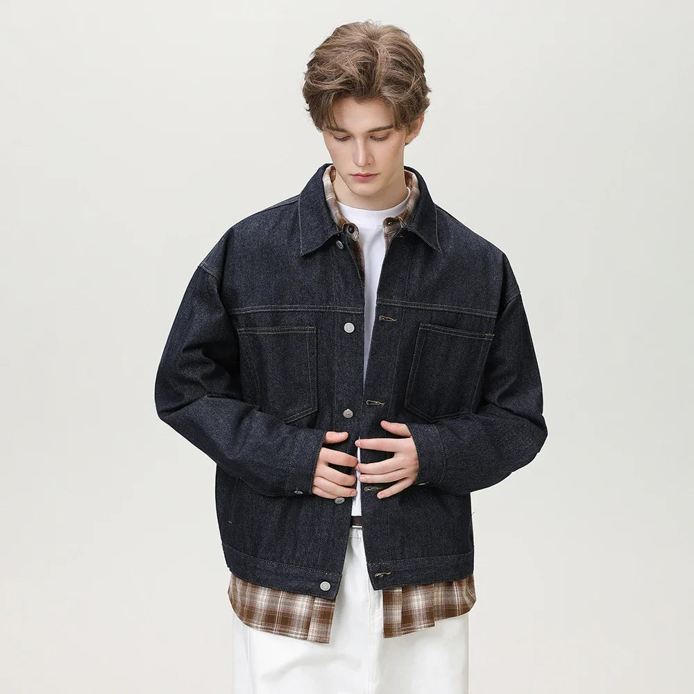 Y2K Mens Contrast Stitching Denim Workwear Jacket