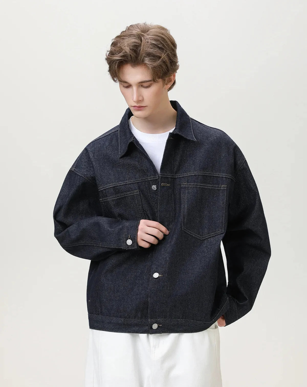 Y2K Mens Contrast Stitching Denim Workwear Jacket