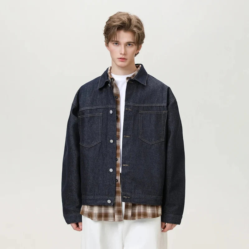 Y2K Mens Contrast Stitching Denim Workwear Jacket