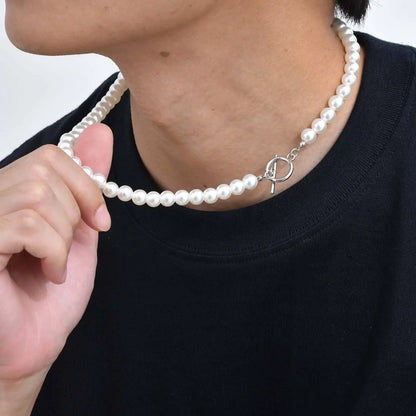 Y2K Mens Imitation Pearl Beaded Necklace