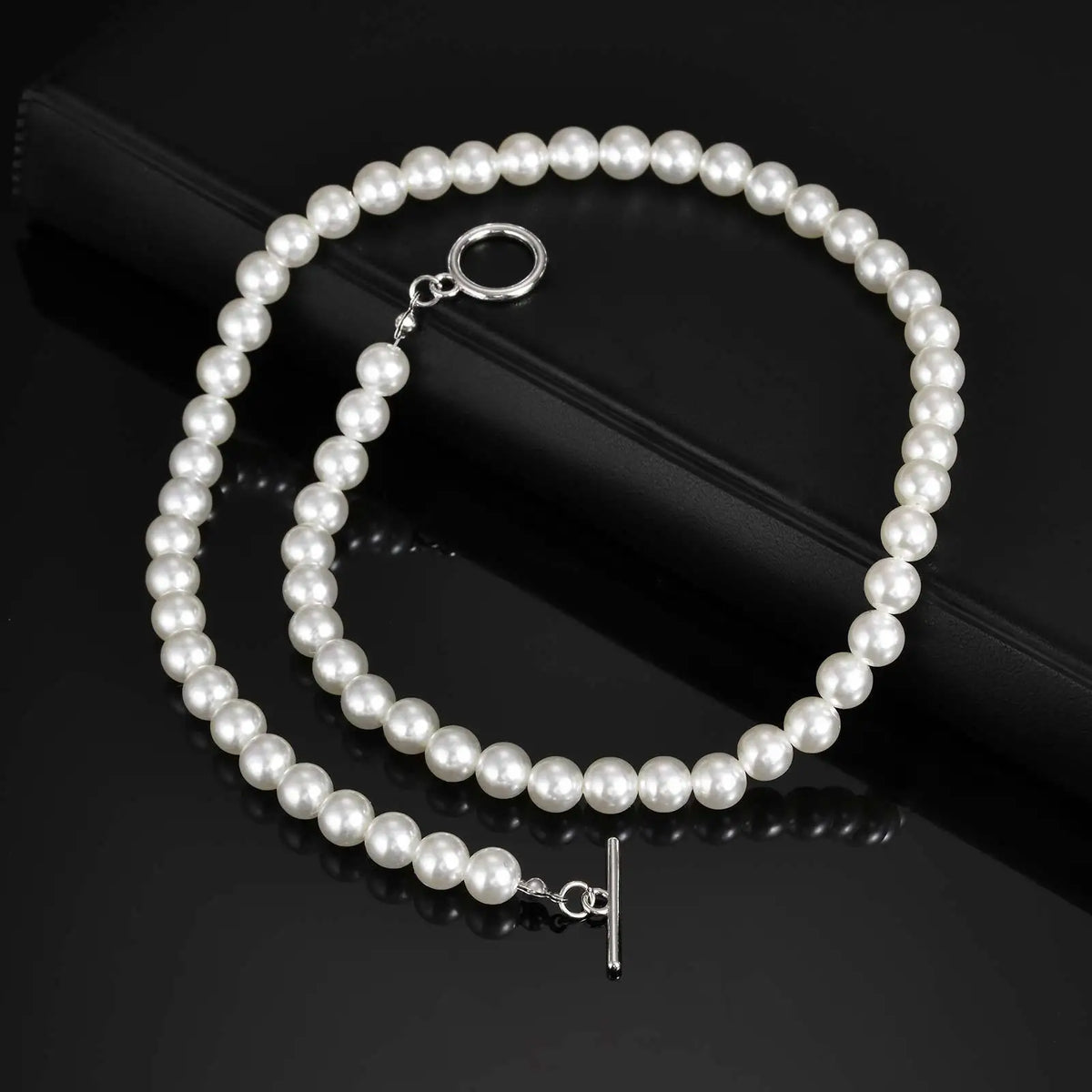 Y2K Mens Imitation Pearl Beaded Necklace