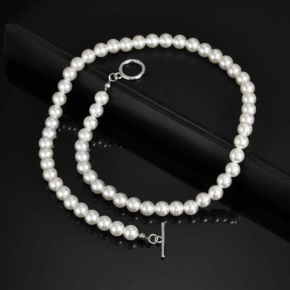 Y2K Mens Imitation Pearl Beaded Necklace