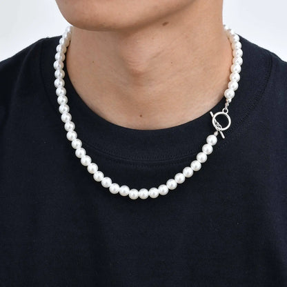 Y2K Mens Imitation Pearl Beaded Necklace