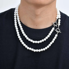 Y2K Mens Imitation Pearl Beaded Necklace