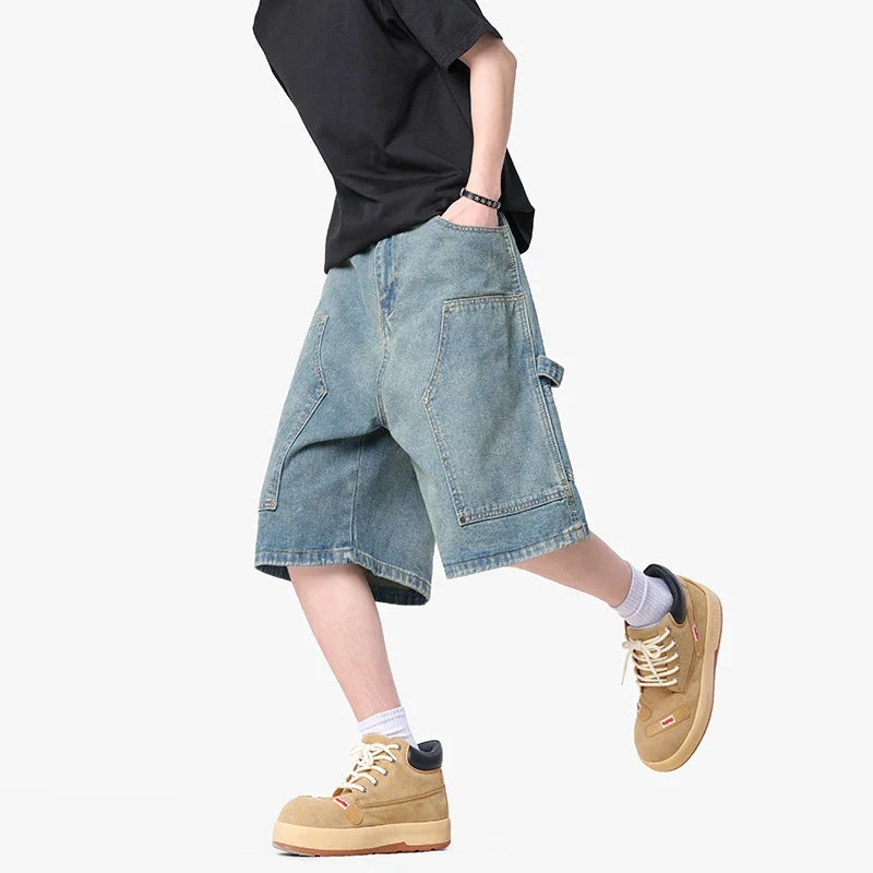 Y2K Mens Workwear Cargo Denim Shorts Jorts