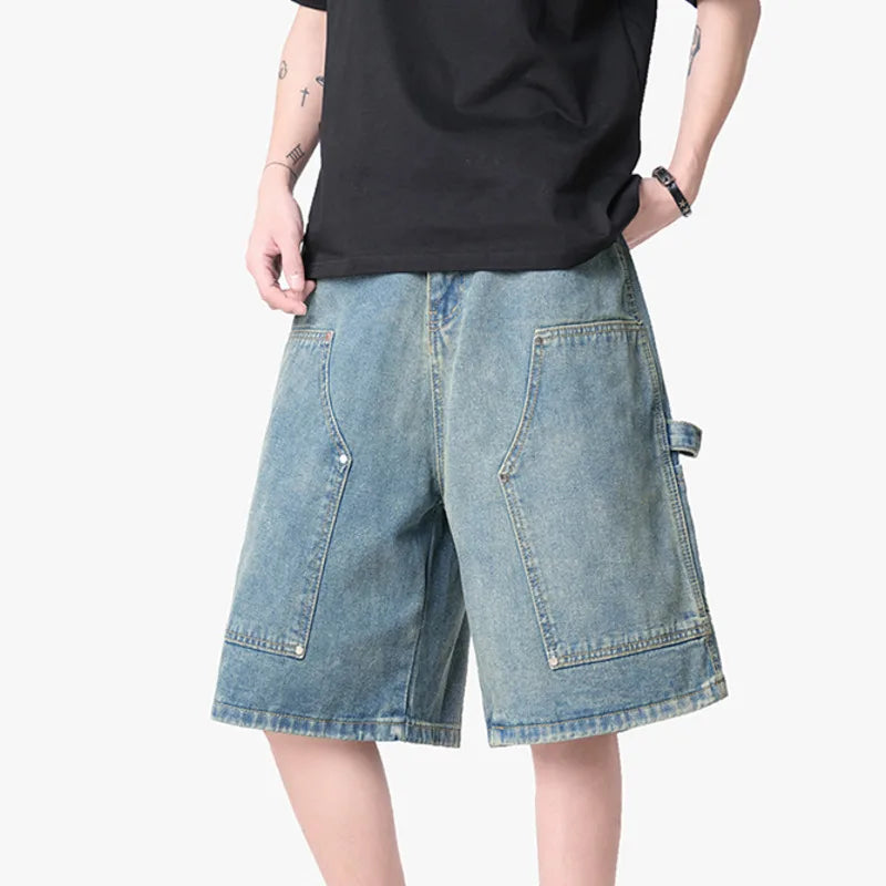Y2K Mens Workwear Cargo Denim Shorts Jorts
