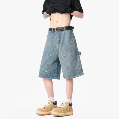 Y2K Mens Workwear Cargo Denim Shorts Jorts
