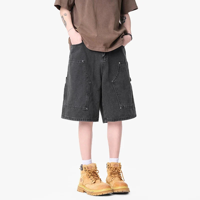 Y2K Mens Workwear Cargo Denim Shorts Jorts