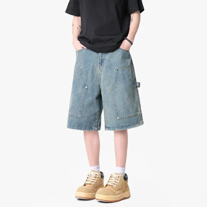 Y2K Mens Workwear Cargo Denim Shorts Jorts