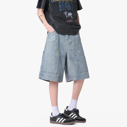 Y2K Mens Workwear Cargo Denim Shorts Jorts