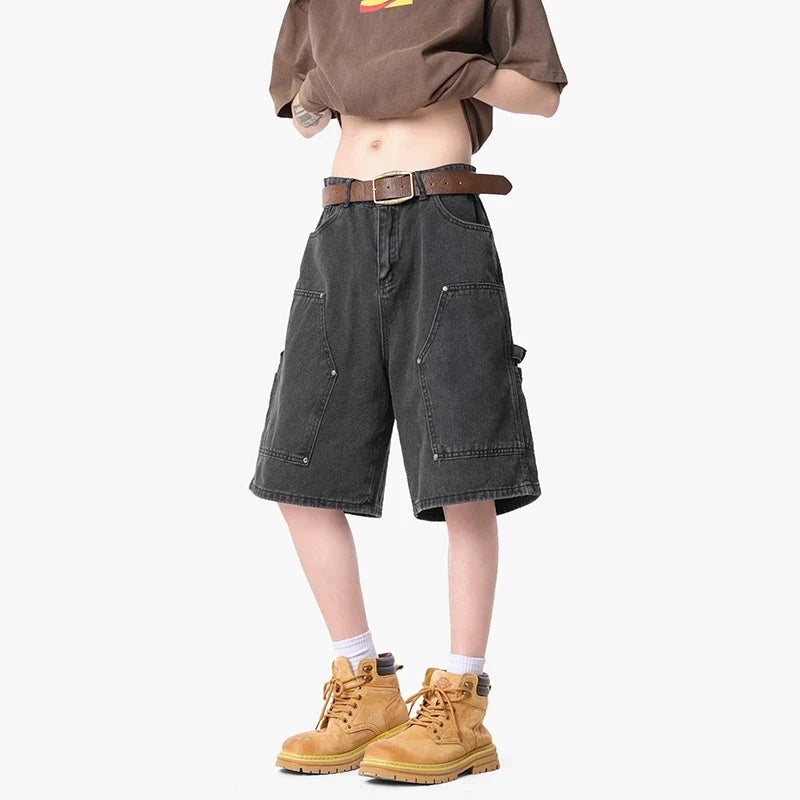 Y2K Mens Workwear Cargo Denim Shorts Jorts