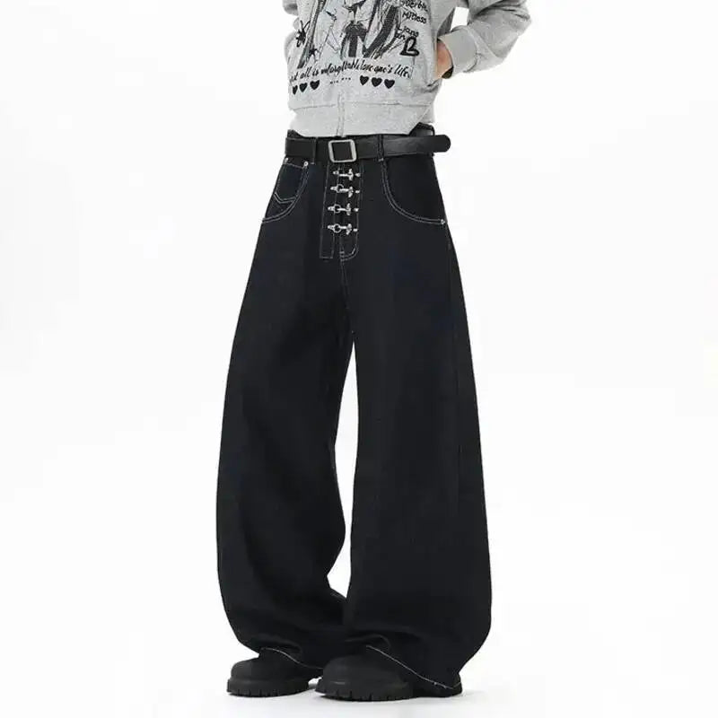 Y2K Metal Buckle Zip Wide Leg Jeans