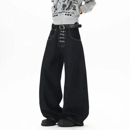 Y2K Metal Buckle Zip Wide Leg Jeans