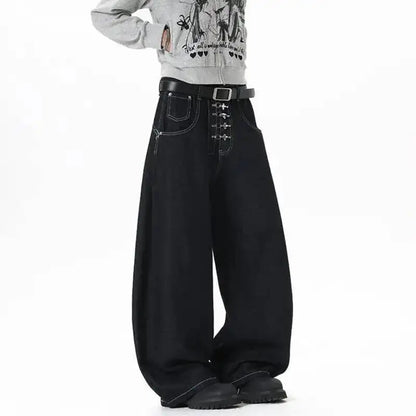 Y2K Metal Buckle Zip Wide Leg Jeans
